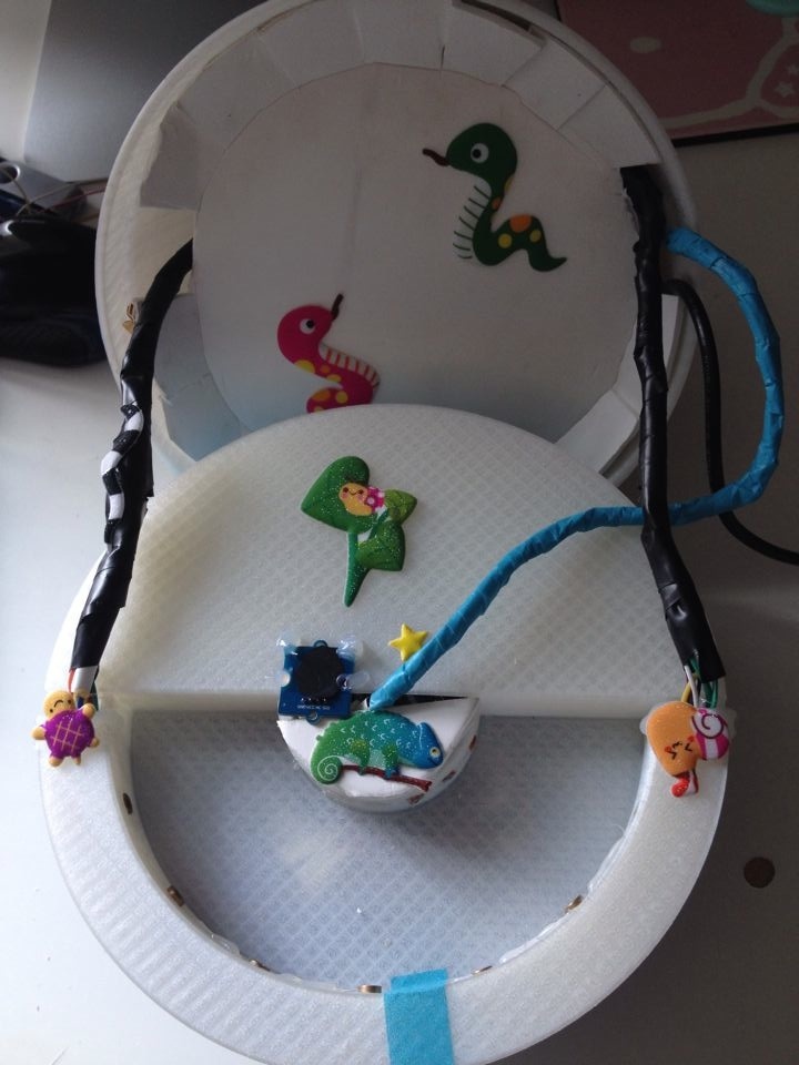 Top view of my custom instrument showing the convex laser and photodiode array embedded in the bottom half of the device