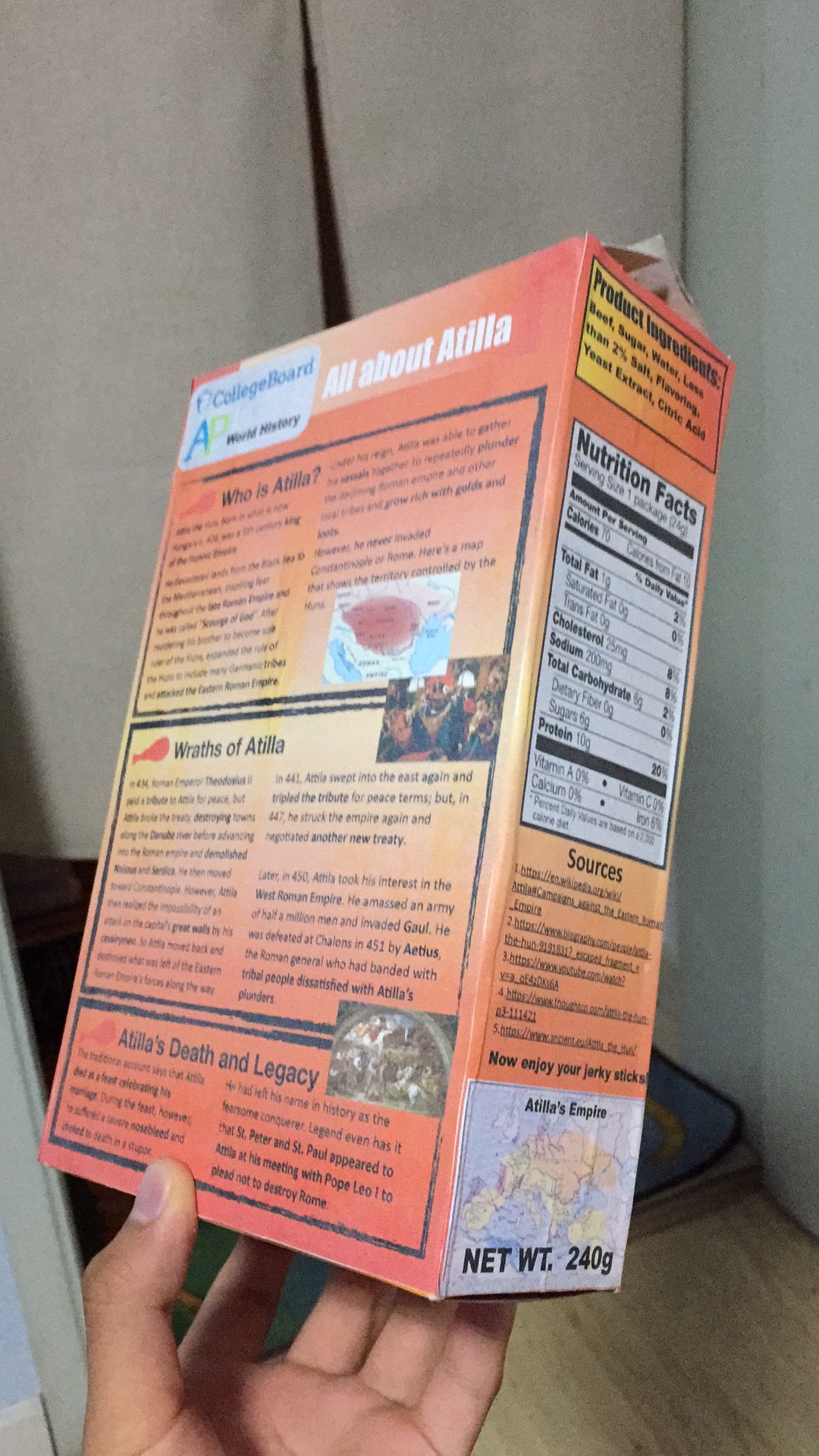 Back of the box showing historical facts about Attila