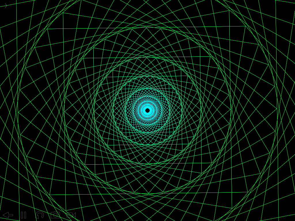 Abstract pattern of densely connected concentric rings with color gradient from green to cyan