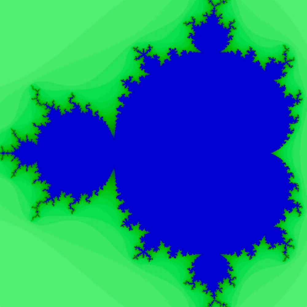 Abstract Mandelbrot set pattern in green and blue
