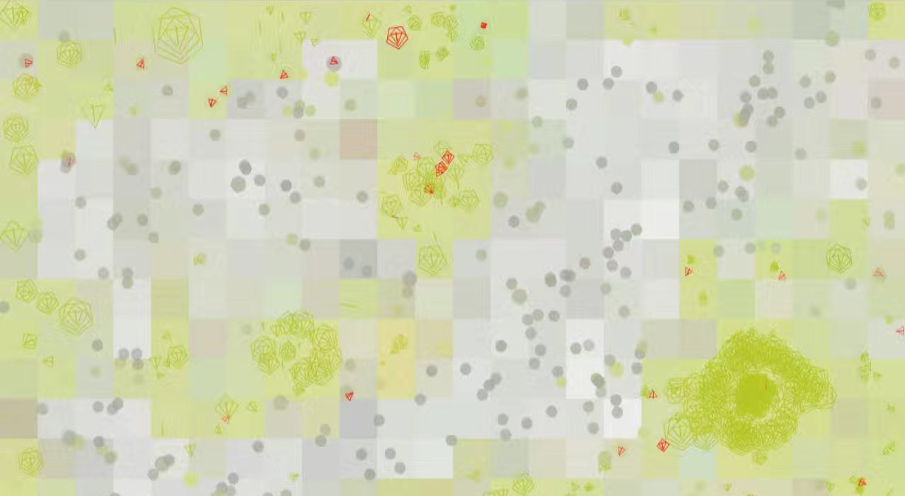 Yellow population of critters against a white background